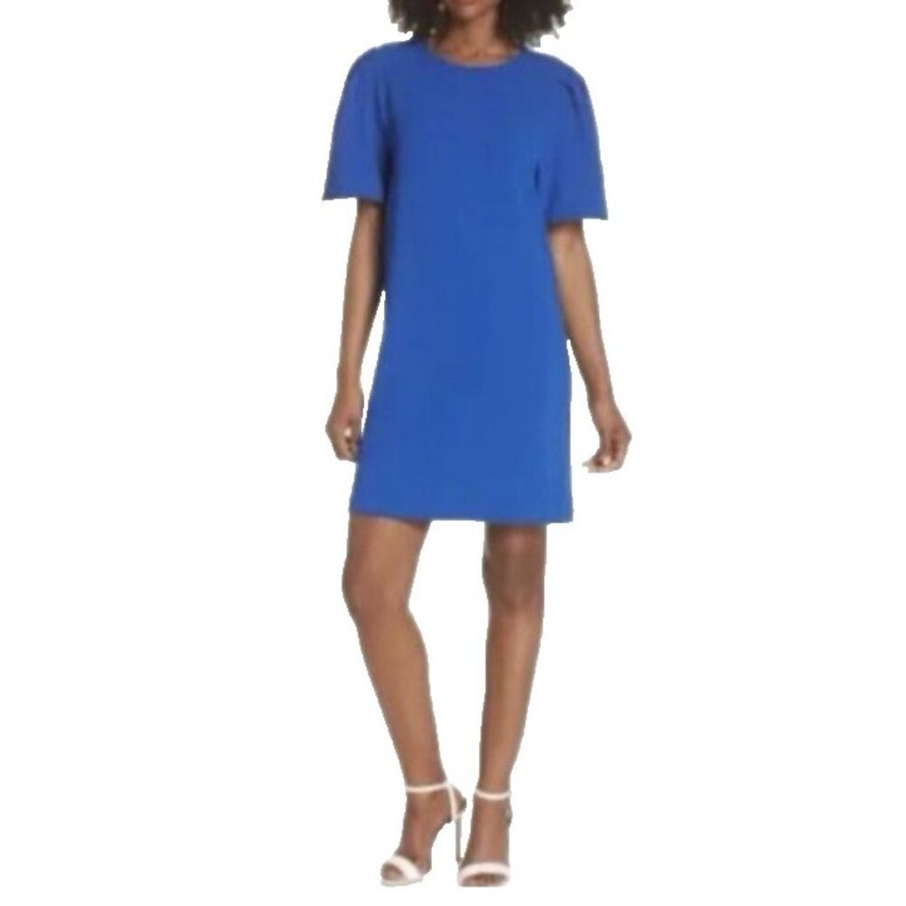 Tyler Boe Brooksee Dress Small Cobalt Blue Relaxed Fit Short Bow Sleeve NEW